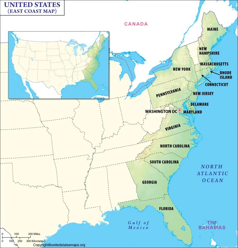 East Coast USA Map. Штаты восточного побережья. East Coast карта. Восточное побережье США на карте.