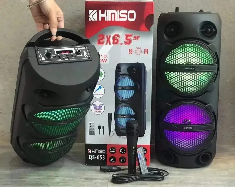 Мощная колонка с караоке. Kimiso QS-653. Беспроводная стерео колонка караоке TWS Kimiso QS-653. Колонка Kimiso QS - 3611. Музыкальная колонка Kimiso.