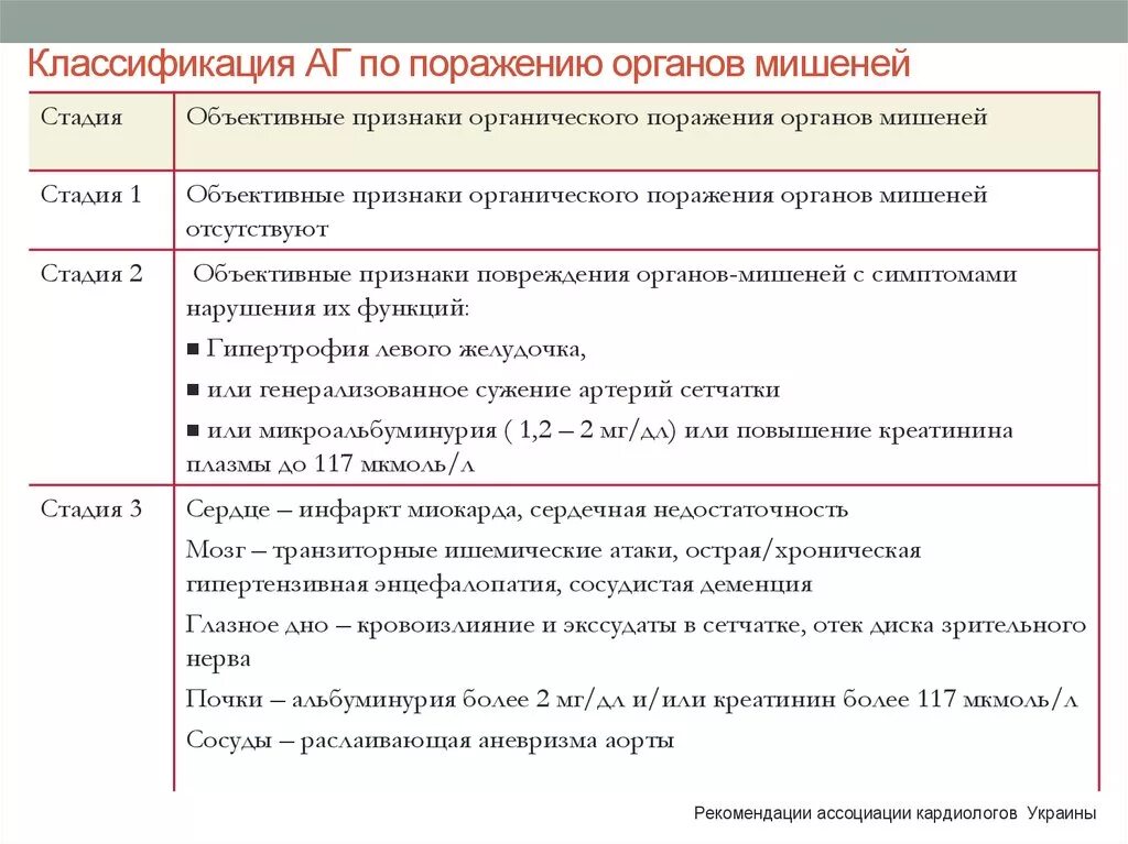 Признаки поражения органов мишени. Гипертоническая болезнь классификация органы мишени. Органы мишени при гипертонической болезни 2 стадии. Артериальная гипертония (АГ):. Признаки поражения органов-мишеней.. Стадии гипертонической болезни поражение органов мишеней.