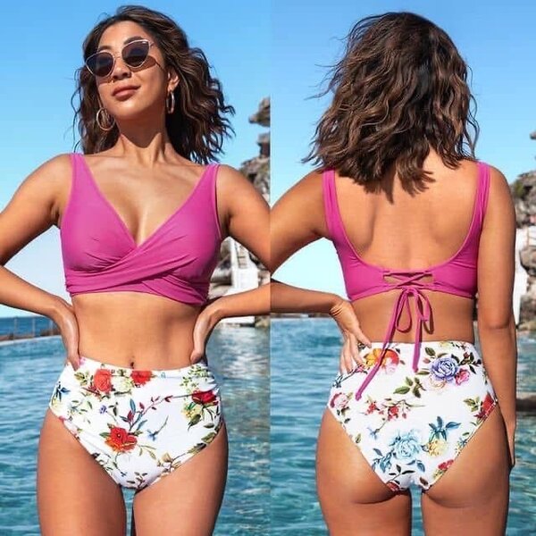 Maillot de bain taille haute fleurie