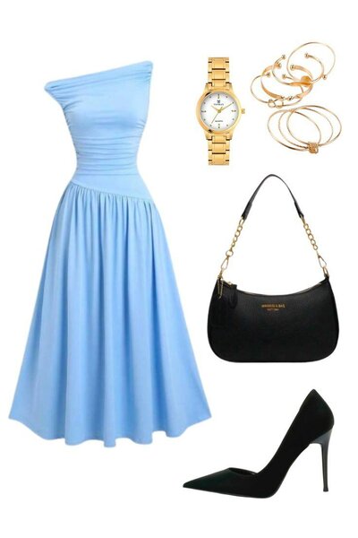 Robe élégante bleue une épaule