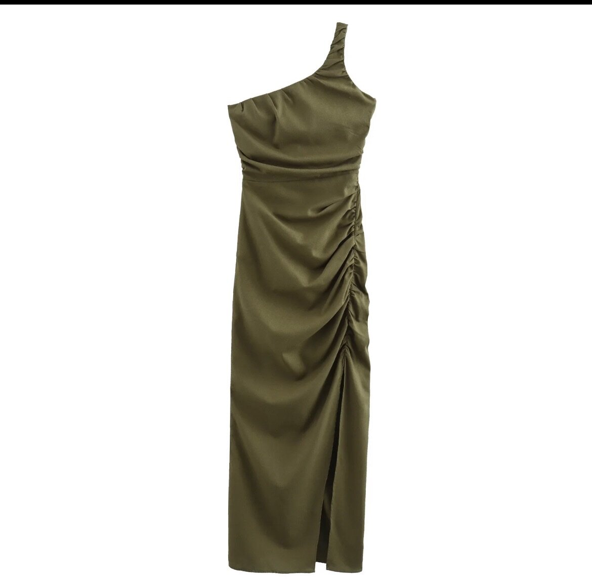 Green Color front pleated and slit summer long dress