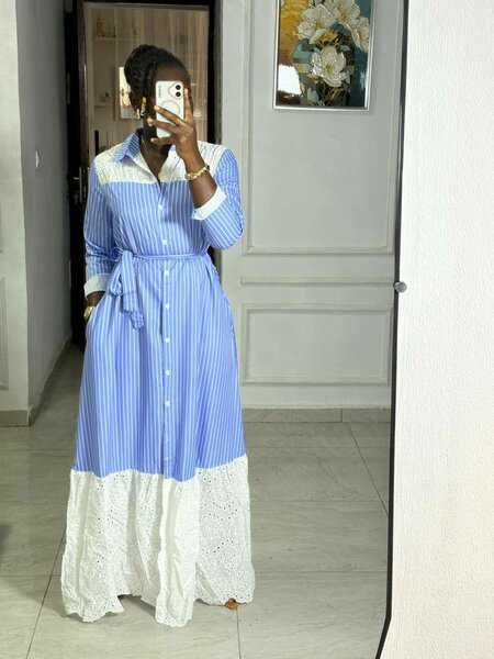 Robe Maxi à Rayures Bleues