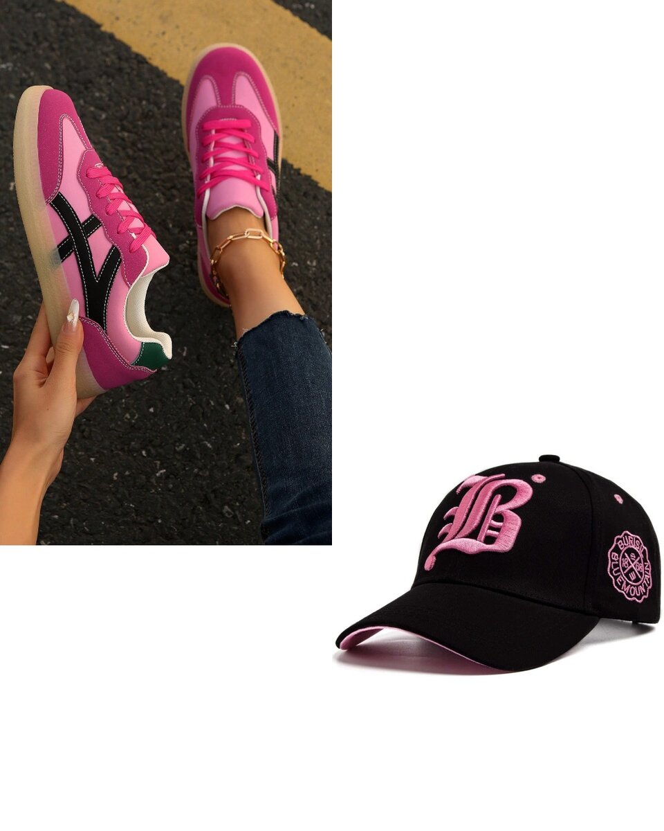 Baskets Roses et Casquette Noire