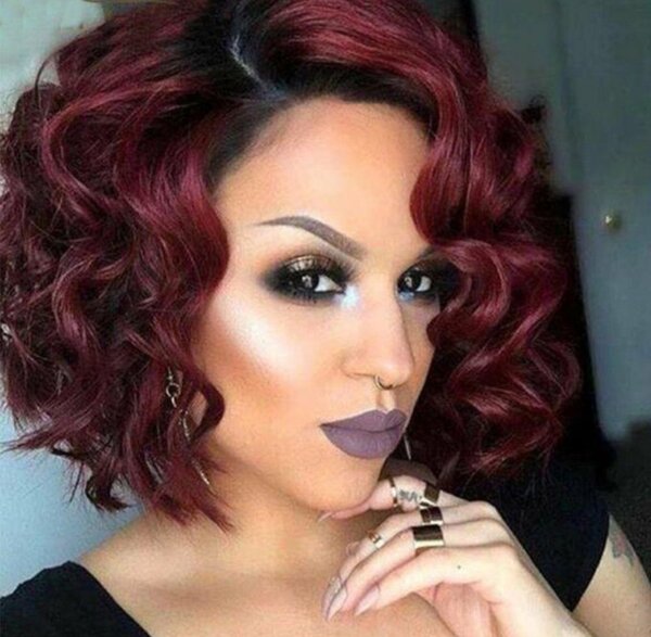 Burgundy Short Curly Hair Wig