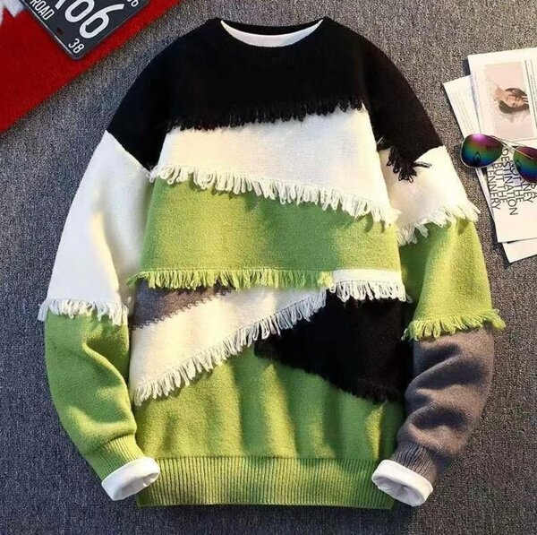 Pull en laine à franges homme