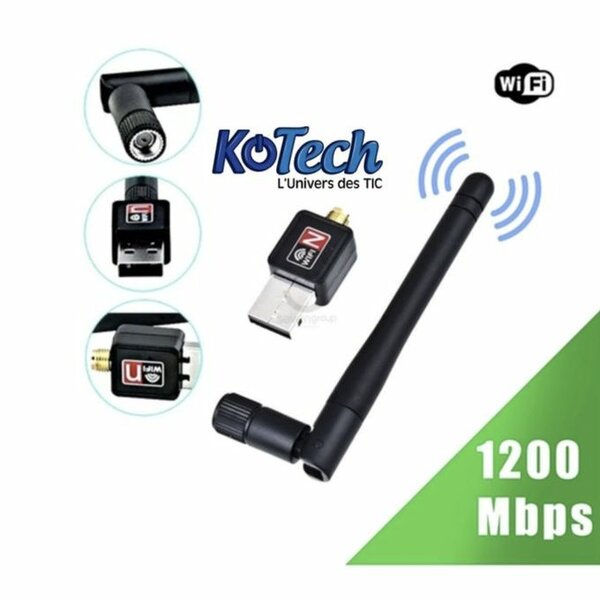 Clé WiFi USB 2.0 802.IIN Vitesse 1200 Mbps - Noir