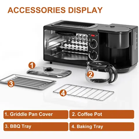 3-in-1 Breakfast Maker Station with Non-Stick Frying Pan