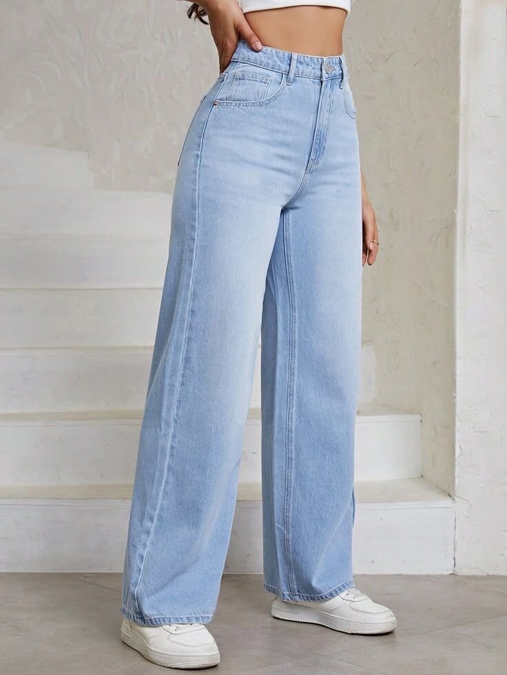 Jean large taille haute femme