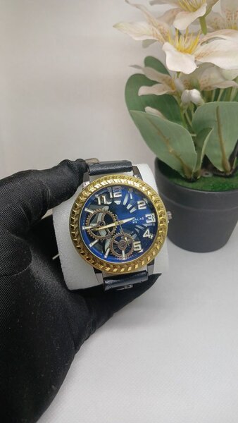 Black stap wrist watch