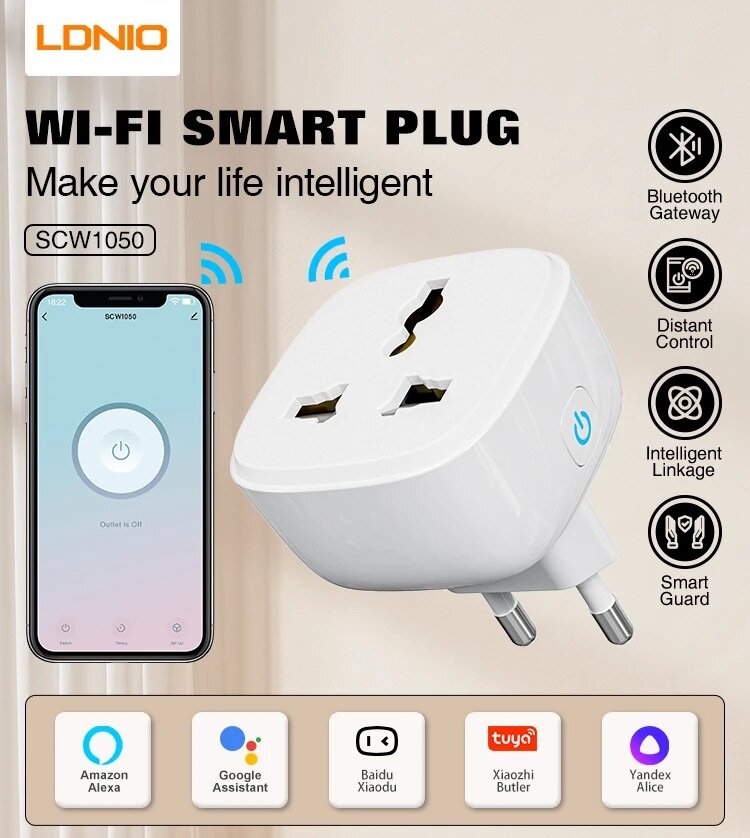 LDNIO SCW1050 10A 3pin Alexa Google Home Tuya Wall Smart Soc