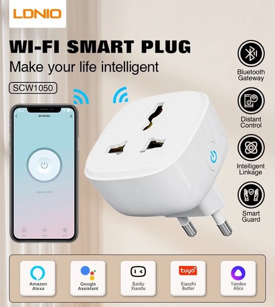 LDNIO SCW1050 10A 3pin Alexa Google Home Tuya Wall Smart Soc