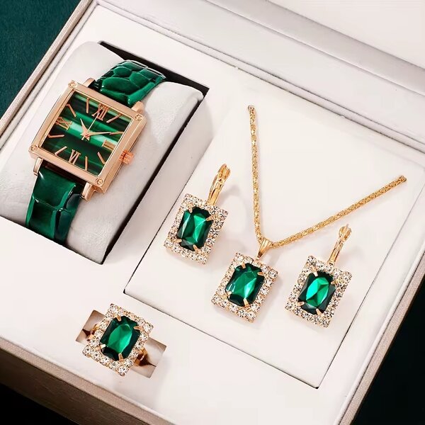 Ensemble Montre et Bijoux Émeraude