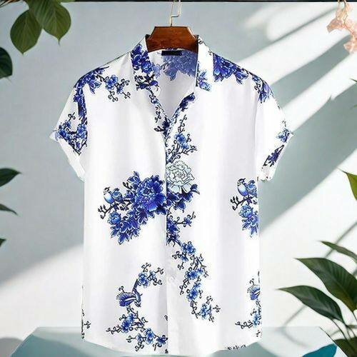 Berrykey Mens Vintage Hawaii Beach Shirt Casual Graffiti Ink