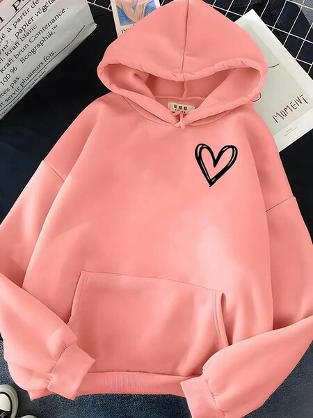 Sweat à capuche rose cœur