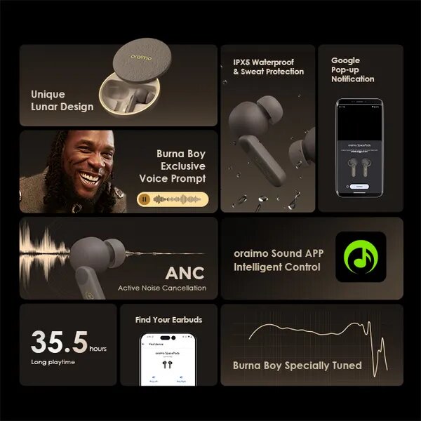 oraimo SpacePods x Burna Boy ANC True Wireless Earbuds