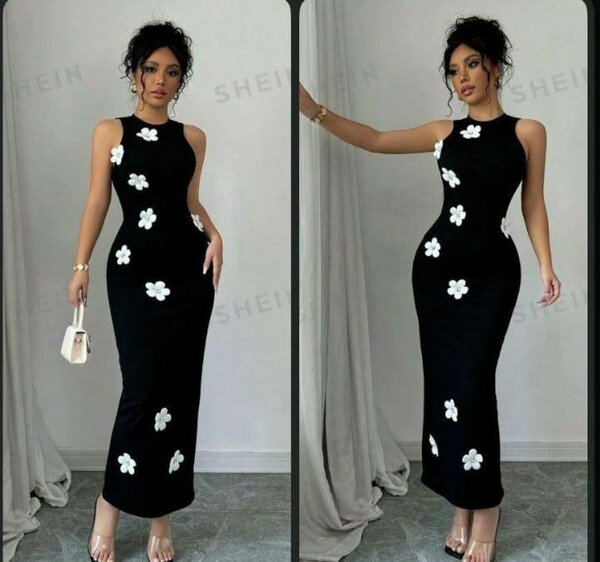 Robe Longue Noire Fleurie