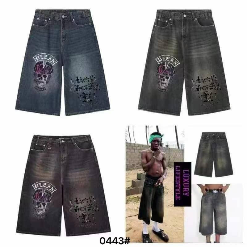 Short en jean imprimé crâne