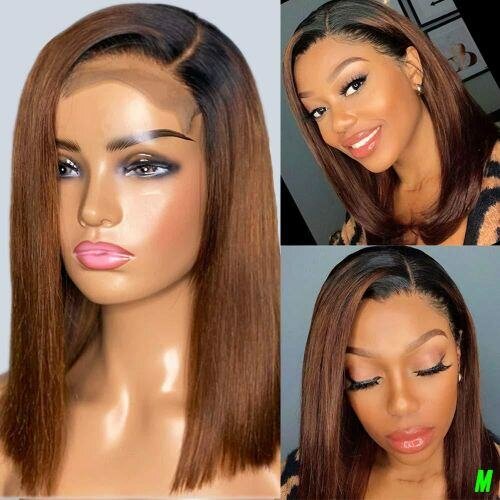 Perruque Courte Pour Femmes Naturelle Marron Avec Closure