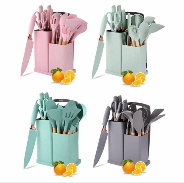 19PCS Silicone Kitchen Spoon and Knife with Chopping Board