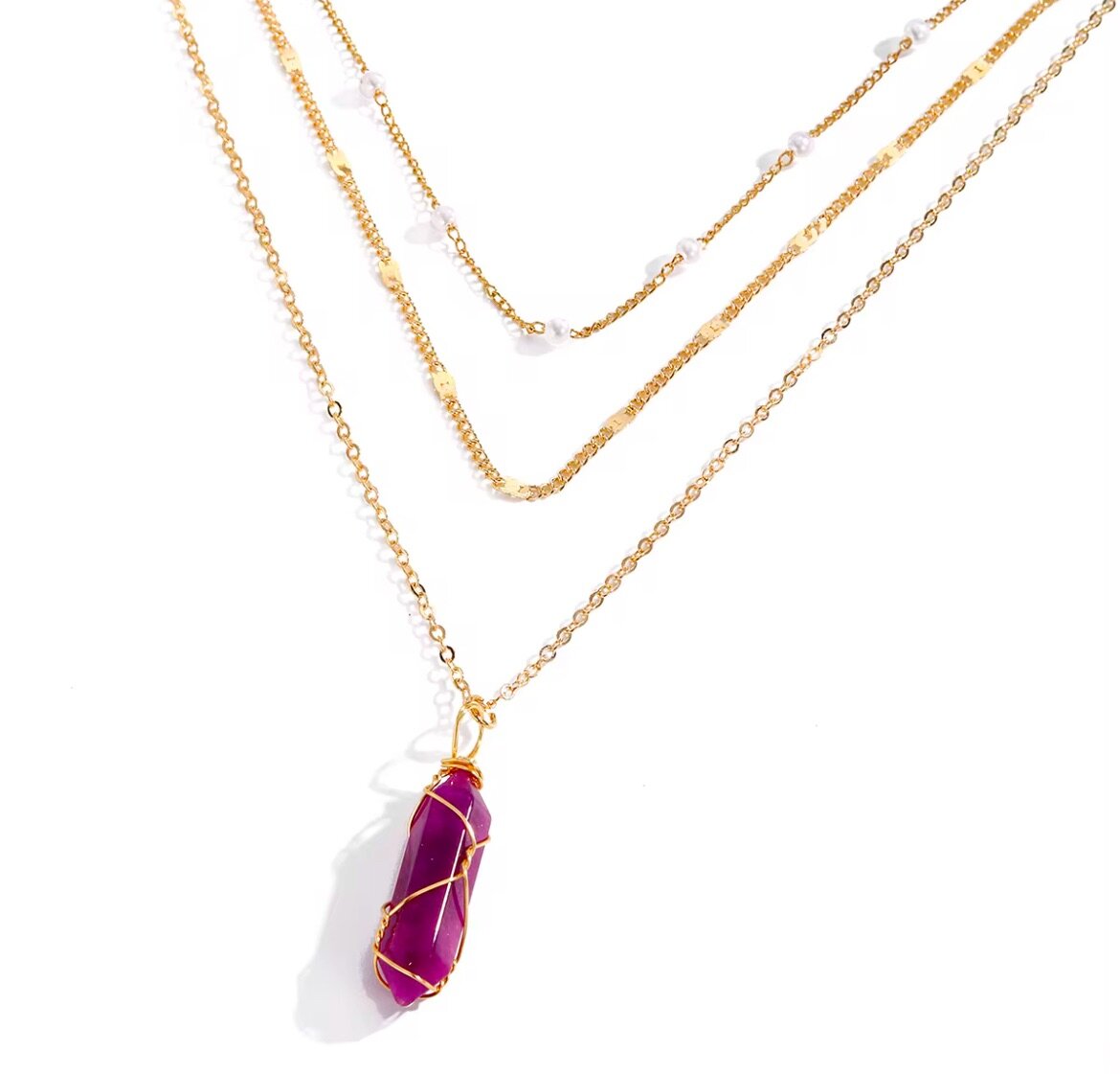 Collier triple cristal violet