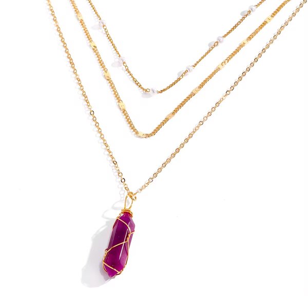 Collier triple cristal violet