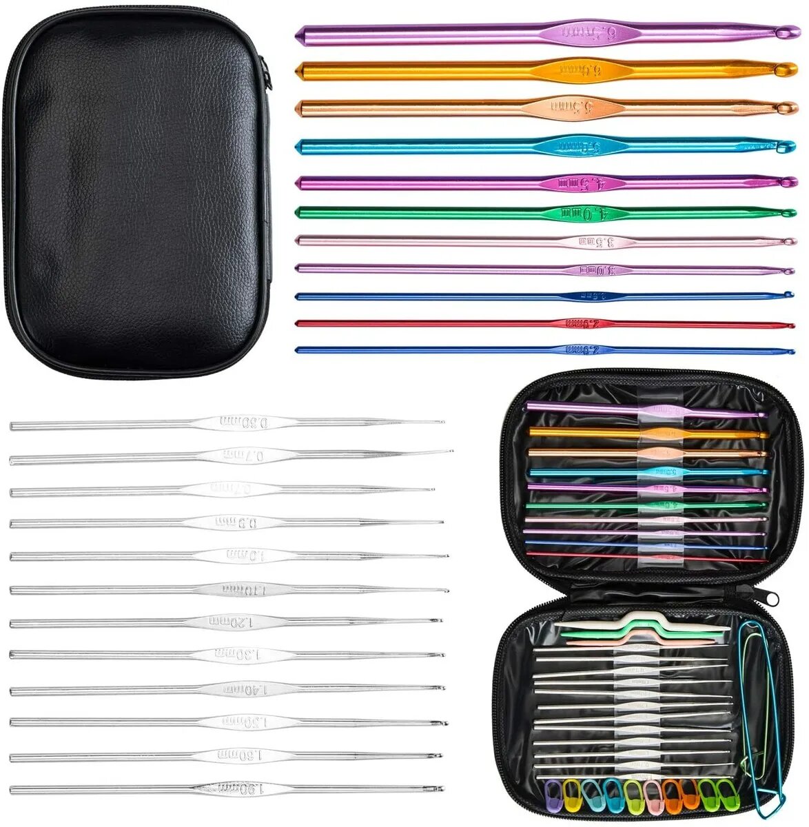 100pcs Tool Set Aluminum Crochet Hooks Needles Knit Weave Cr