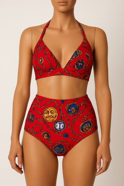 Bikini femme imprimé chaîne rouge