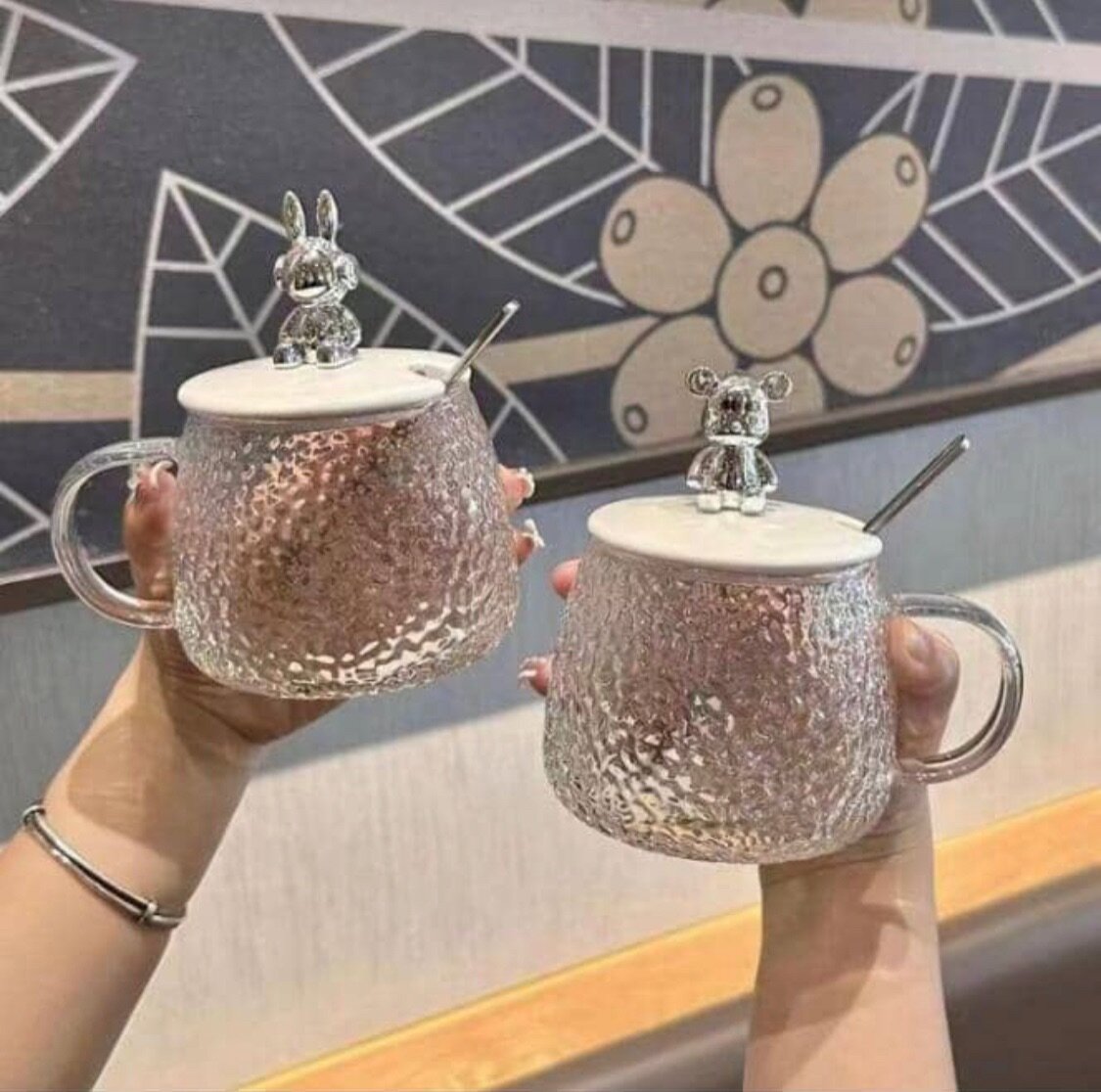 Classy Glass Cup with Lid and Spoon 400ml