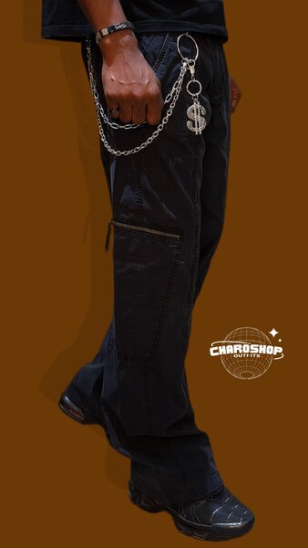 Pantalon cargo noir chaîne