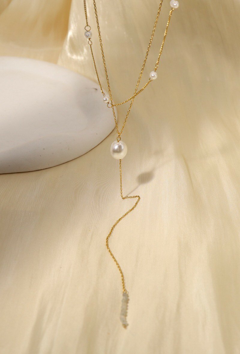 Collier double chaînes à perles