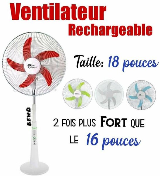 Ventilateur rechargeable 18 pouces