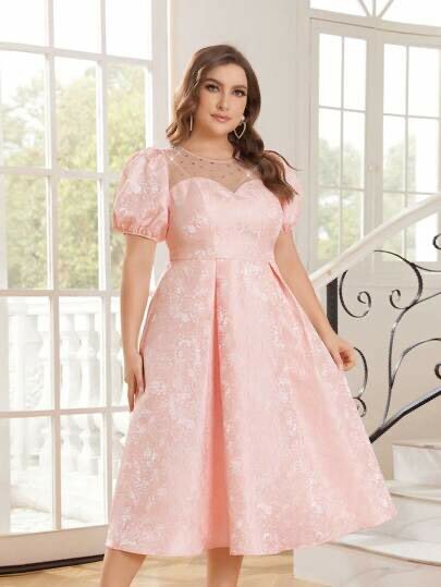 SHEIN Belle Plus Size Women's Pink Cocktail Dress