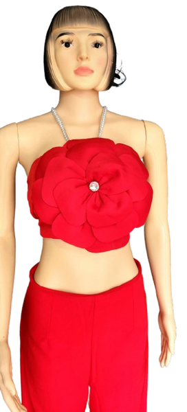 Ensemble Top Pantalon Rouge Élégant