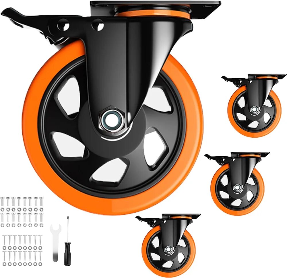 Lot de 4 roulettes pivotantes avec frein - Roulettes industr