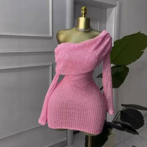 Robe Pull Rose Pailletée