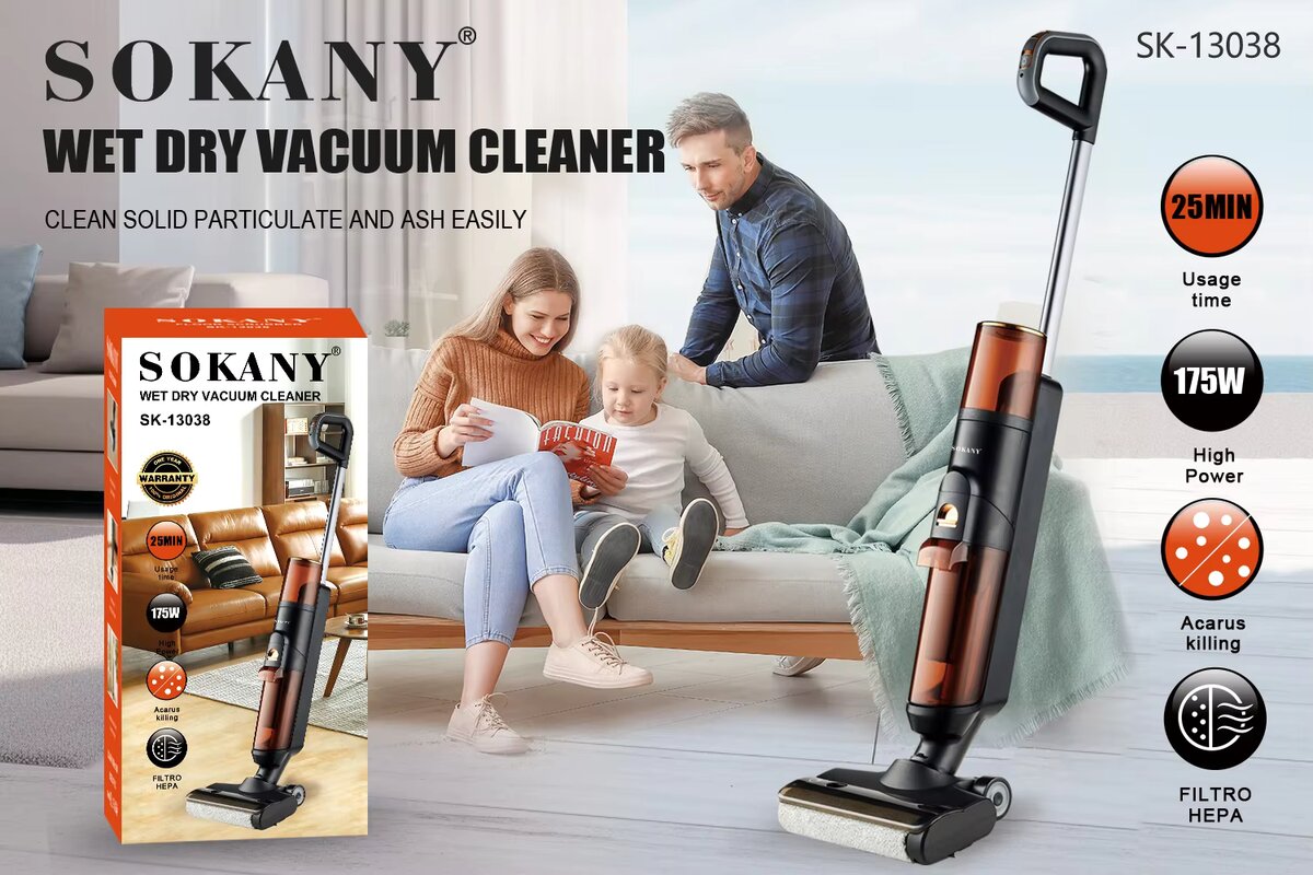 Беспроводной пылесос для сухой и влажной уборки Sokany