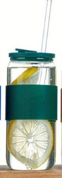 Silicone Lid and Sleeve Borosilicate Glass Beer Can Tumbler with Straw 