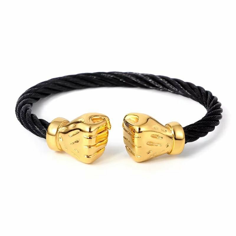 Bracelet en câble avec poings dorés