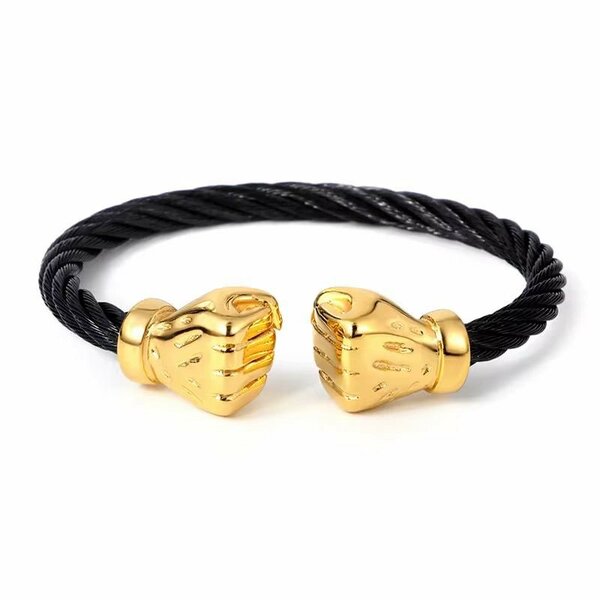Bracelet en câble avec poings dorés