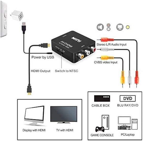 AV to HDMI Video Adapter for Smart TV, VCR, DVD, VHS Player