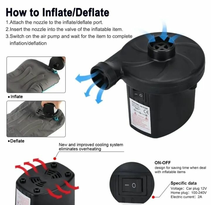 Portable Electric  Air Pump for Air Mattress, etc
