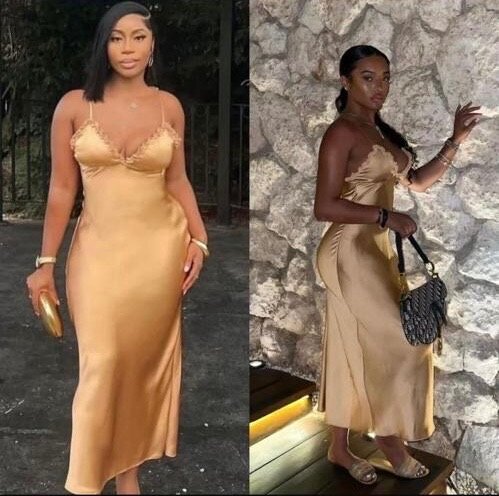 Robe en satin doré
