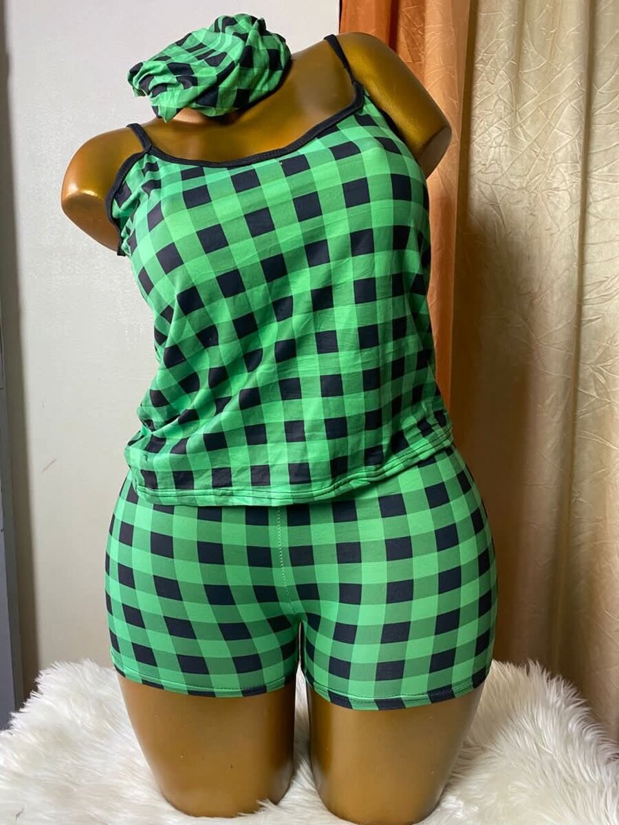 Pyjama à carreaux vert femme
