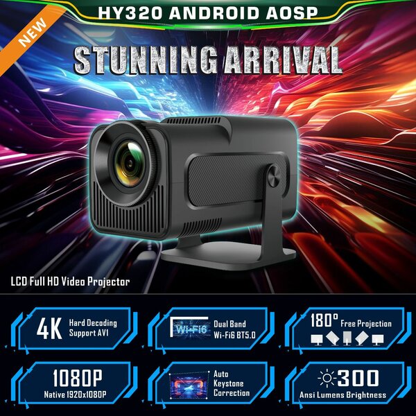 HY320 Full HD 1080P 4K Video Projector Portable Android 11