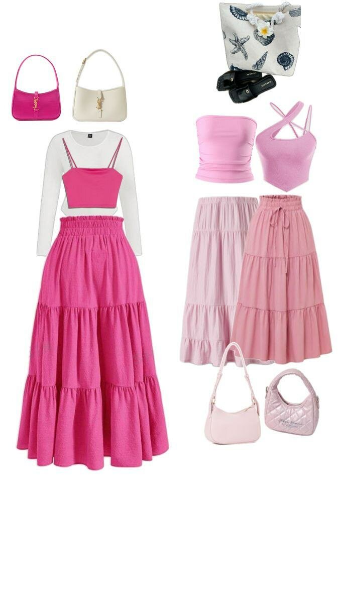 Ensemble jupe longue rose