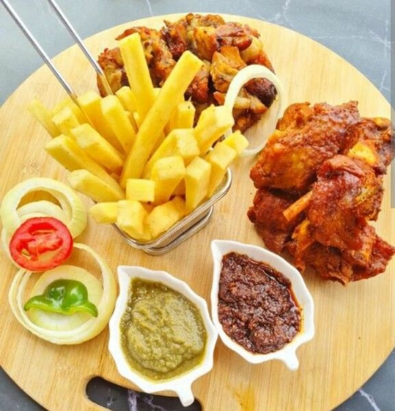 Fried yam and chicken