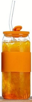 Silicone Lid and Sleeve Borosilicate Glass Beer Can Tumbler with Straw 