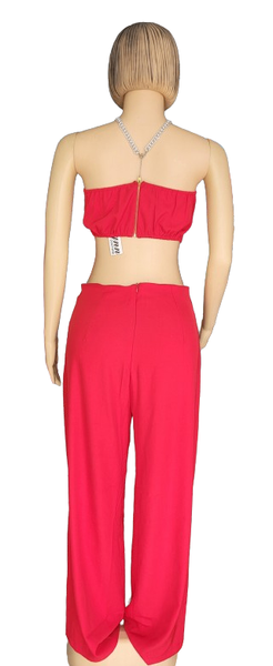 Ensemble Top Pantalon Rouge Élégant