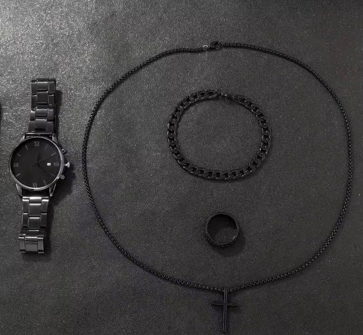 Ensemble Montre et Bijoux Noir